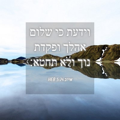 Picture 04 - איוב 5:24 HEB - וידעת כי שלום אהלך ופקדת - Bible Verse Picture