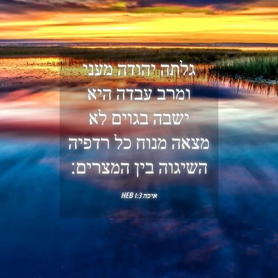 Picture 04 - איכה 1:3 HEB - גלתה יהודה מעני ומרב עבדה - Bible Verse Picture