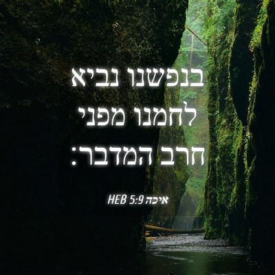 Picture 04 - איכה 5:9 HEB - בנפשנו נביא לחמנו מפני חרב - Bible Verse Picture