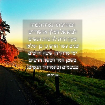 Picture 04 - אסתר 2:12 HEB - ובהגיע תר נערה ונערה לבוא - Bible Verse Picture