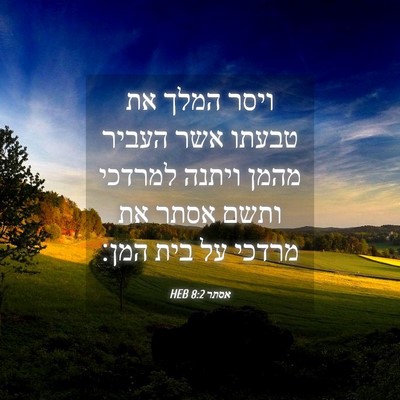 Picture 04 - אסתר 8:2 HEB - ויסר המלך את טבעתו אשר - Bible Verse Picture