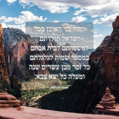 Picture 04 - במדבר 1:20 HEB - ויהיו בני ראובן בכר ישראל - Bible Verse Picture