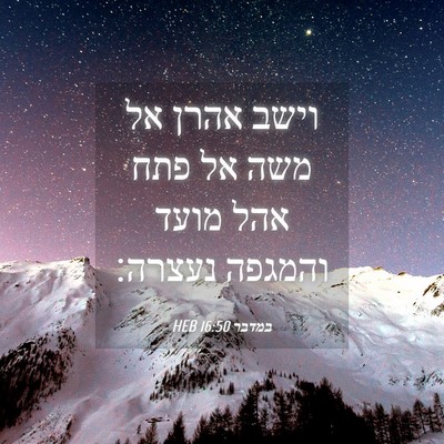 Picture 04 - במדבר 16:50 HEB - וישב אהרן אל משה אל פתח אהל - Bible Verse Picture