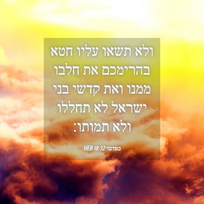 Picture 04 - במדבר 18:32 HEB - ולא תשאו עליו חטא בהרימכם - Bible Verse Picture