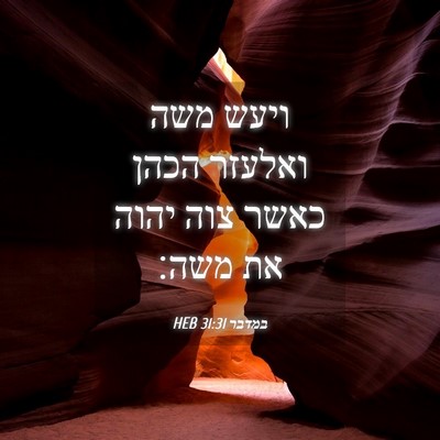 Picture 04 - במדבר 31:31 HEB - ויעש משה ואלעזר הכהן כאשר - Bible Verse Picture