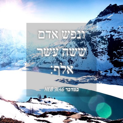 Picture 04 - במדבר 31:46 HEB - ונפש אדם ששה עשר - Bible Verse Picture