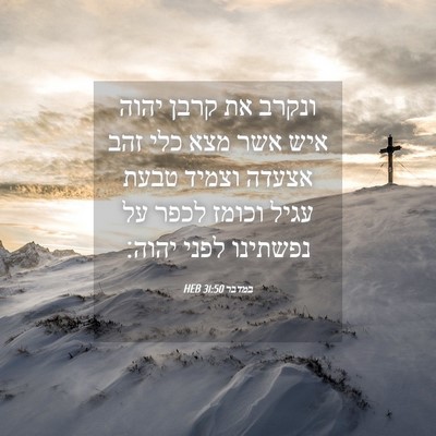 Picture 04 - במדבר 31:50 HEB - ונקרב את קרבן יהוה איש אשר - Bible Verse Picture
