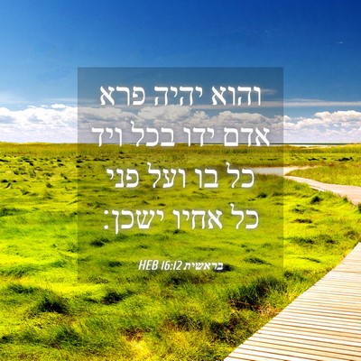 Picture 04 - בראשית 16:12 HEB - והוא יהיה פרא אדם ידו בכל - Bible Verse Picture