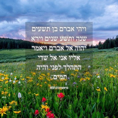 Picture 04 - בראשית 17:1 HEB - ויהי אברם בן תשעים שנה ותשע - Bible Verse Picture
