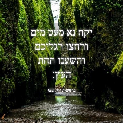 Picture 04 - בראשית 18:4 HEB - יקח נא מעט מים ורחצו רגליכם - Bible Verse Picture