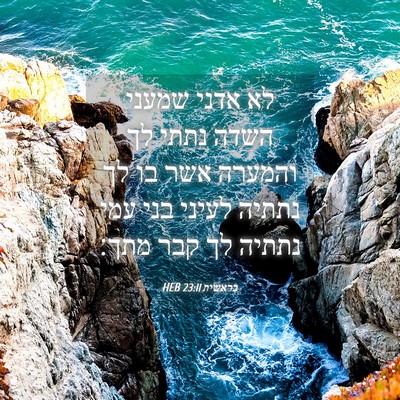 Picture 04 - בראשית 23:11 HEB - לא אדני שמעני השדה נתתי לך - Bible Verse Picture