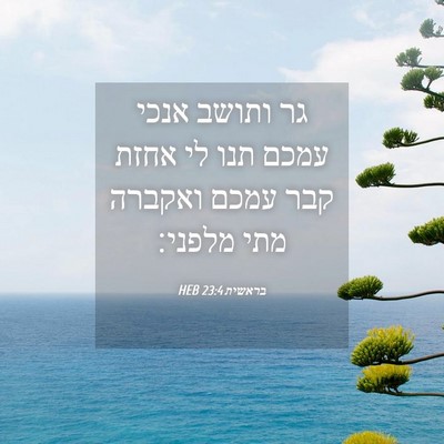 Picture 04 - בראשית 23:4 HEB - גר ותושב אנכי עמכם תנו לי - Bible Verse Picture