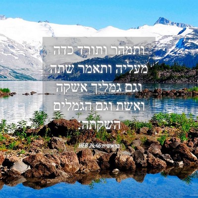 Picture 04 - בראשית 24:46 HEB - ותמהר ותורד כדה מעליה - Bible Verse Picture