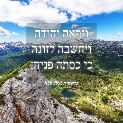 Picture 04 - בראשית 38:15 HEB - ויראה יהודה ויחשבה לזונה - Bible Verse Picture