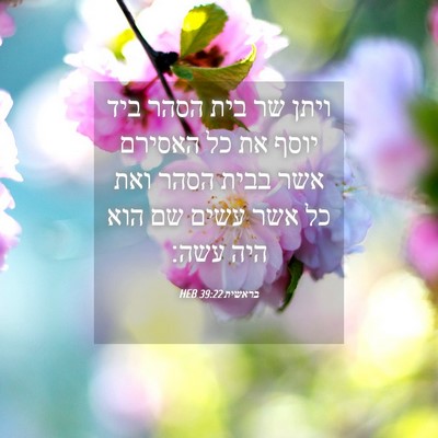 Picture 04 - בראשית 39:22 HEB - ויתן שר בית הסהר ביד יוסף - Bible Verse Picture