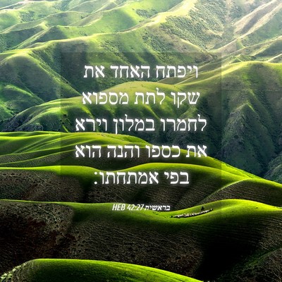 Picture 04 - בראשית 42:27 HEB - ויפתח האחד את שקו לתת מספוא - Bible Verse Picture