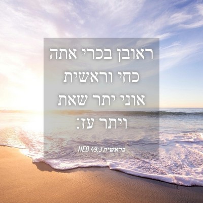 Picture 04 - בראשית 49:3 HEB - ראובן בכרי אתה כחי וראשית - Bible Verse Picture