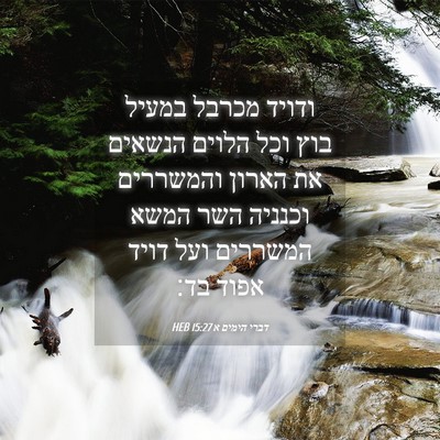 Picture 04 - דברי הימים א 15:27 HEB - ודויד מכרבל במעיל בוץ וכל - Bible Verse Picture