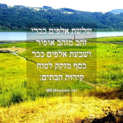 Picture 04 - דברי הימים א 29:4 HEB - שלשת אלפים ככרי זהב מזהב - Bible Verse Picture