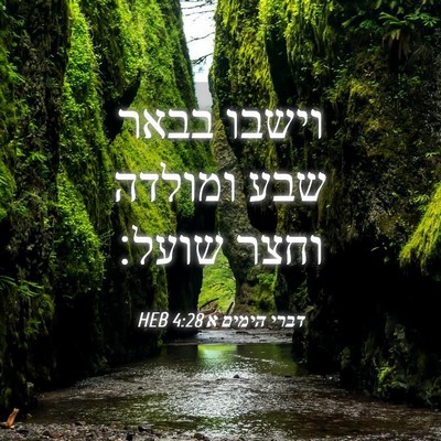 Picture 04 - דברי הימים א 4:28 HEB - וישבו בבאר שבע ומולדה וחצר - Bible Verse Picture