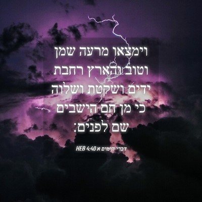 Picture 04 - דברי הימים א 4:40 HEB - וימצאו מרעה שמן וטוב והארץ - Bible Verse Picture