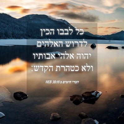 Picture 04 - דברי הימים ב 30:19 HEB - כל לבבו הכין לדרוש האלהים - Bible Verse Picture