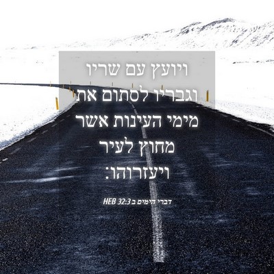 Picture 04 - דברי הימים ב 32:3 HEB - ויועץ עם שריו וגבריו לסתום - Bible Verse Picture