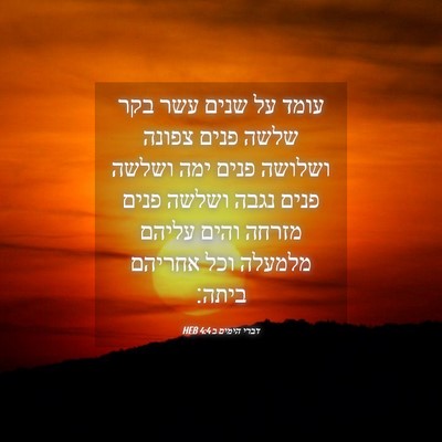 Picture 04 - דברי הימים ב 4:4 HEB - עומד על שנים עשר בקר שלשה - Bible Verse Picture