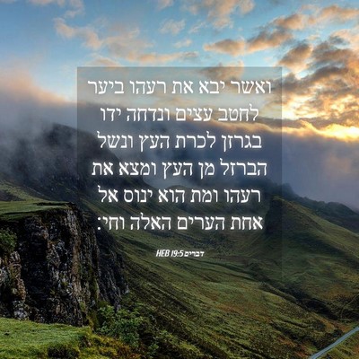 Picture 04 - דברים 19:5 HEB - ואשר יבא את רעהו ביער לחטב - Bible Verse Picture