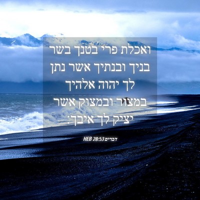 Picture 04 - דברים 28:53 HEB - ואכלת פרי בטנך בשר בניך - Bible Verse Picture