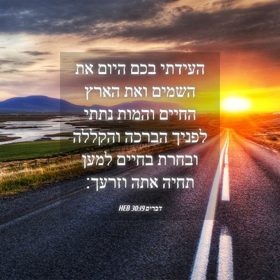Picture 04 - דברים 30:19 HEB - העידתי בכם היום את השמים - Bible Verse Picture
