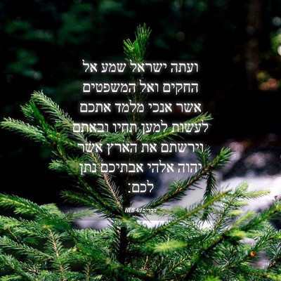 Picture 04 - דברים 4:1 HEB - ועתה ישראל שמע אל החקים ואל - Bible Verse Picture