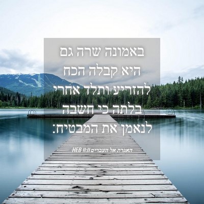 Picture 04 - האגרת אל העברים 11:11 HEB - באמונה שרה גם היא קבלה הכח - Bible Verse Picture