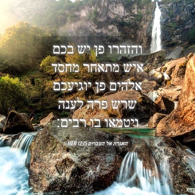 Picture 04 - האגרת אל העברים 12:15 HEB - והזהרו פן יש בכם איש מתאחר - Bible Verse Picture