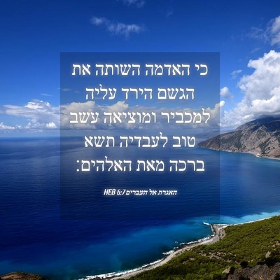 Picture 04 - האגרת אל העברים 6:7 HEB - כי האדמה השותה את הגשם הירד - Bible Verse Picture