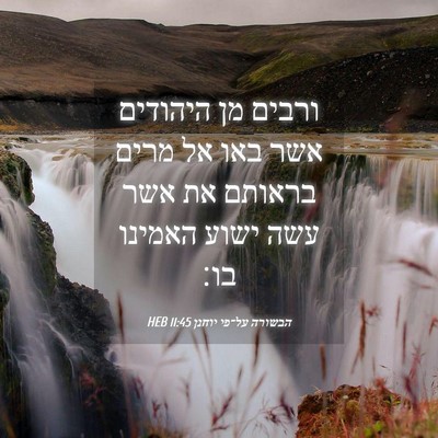 Picture 04 - הבשורה על־פי יוחנן 11:45 HEB - ורבים מן היהודים אשר באו אל - Bible Verse Picture
