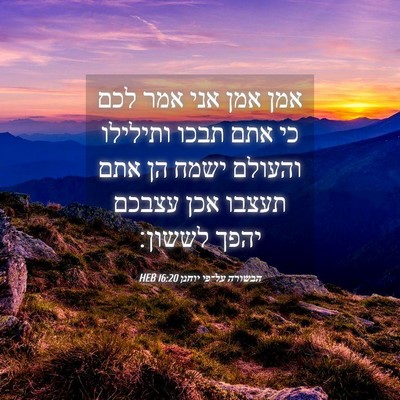 Picture 04 - הבשורה על־פי יוחנן 16:20 HEB - אמן אמן אני אמר לכם כי אתם - Bible Verse Picture