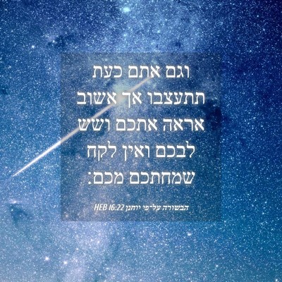Picture 04 - הבשורה על־פי יוחנן 16:22 HEB - וגם אתם כעת תתעצבו אך אשוב - Bible Verse Picture