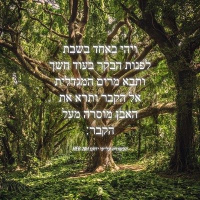 Picture 04 - הבשורה על־פי יוחנן 20:1 HEB - ויהי באחד בשבת לפנות הבקר - Bible Verse Picture