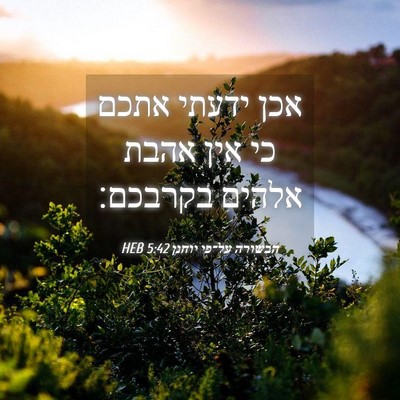 Picture 04 - הבשורה על־פי יוחנן 5:42 HEB - אכן ידעתי אתכם כי אין אהבת - Bible Verse Picture