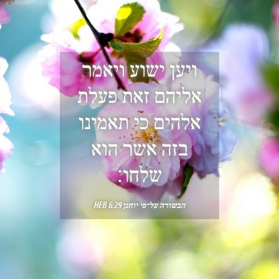 Picture 04 - הבשורה על־פי יוחנן 6:29 HEB - ויען ישוע ויאמר אליהם זאת - Bible Verse Picture