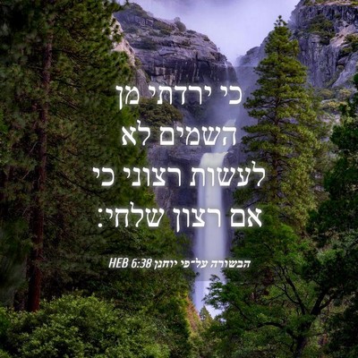 Picture 04 - הבשורה על־פי יוחנן 6:38 HEB - כי ירדתי מן השמים לא לעשות - Bible Verse Picture