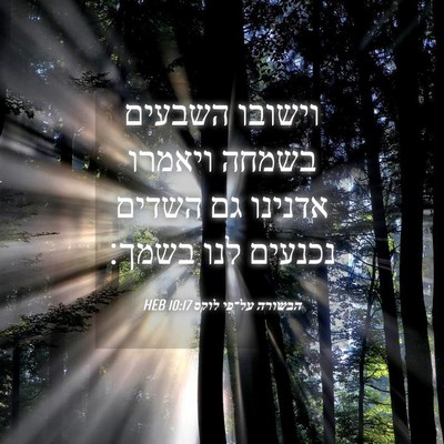 Picture 04 - הבשורה על־פי לוקס 10:17 HEB - וישובו השבעים בשמחה ויאמרו - Bible Verse Picture