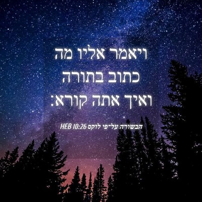 Picture 04 - הבשורה על־פי לוקס 10:26 HEB - ויאמר אליו מה כתוב בתורה - Bible Verse Picture