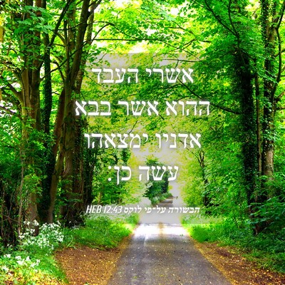 Picture 04 - הבשורה על־פי לוקס 12:43 HEB - אשרי העבד ההוא אשר בבא - Bible Verse Picture