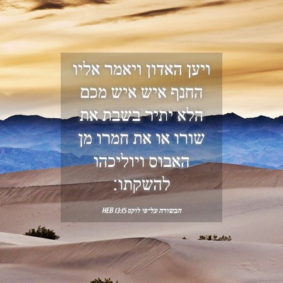 Picture 04 - הבשורה על־פי לוקס 13:15 HEB - ויען האדון ויאמר אליו החנף - Bible Verse Picture