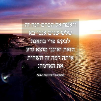 Picture 04 - הבשורה על־פי לוקס 13:7 HEB - ויאמר אל הכרם הנה זה שלש - Bible Verse Picture