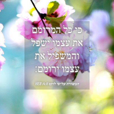 Picture 04 - הבשורה על־פי לוקס 14:11 HEB - כי כל המרומם את עצמו ישפל - Bible Verse Picture