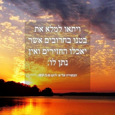 Picture 04 - הבשורה על־פי לוקס 15:16 HEB - ויתאו למלא את בטנו בחרובים - Bible Verse Picture