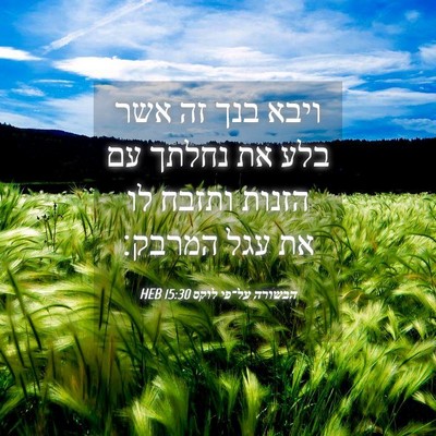 Picture 04 - הבשורה על־פי לוקס 15:30 HEB - ויבא בנך זה אשר בלע את - Bible Verse Picture